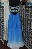 Cut Out Beading Back Long Prom Dress, Sweetheart Blue Ombre Formal Dress MP1148