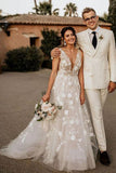 a line v neck rustic wedding dress boho appliques wedding gown