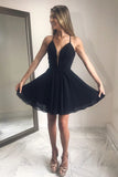 A-line V-neck Simple Homecoming Dress Chiffon Little Black Dress GM333