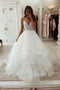 Lace Appliques Ivory Beaded Straps V-neck Wedding Dress With Tiered PW398