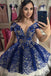 cute lace royal blue homecoming dress cap sleeves sweet 16 dress with beaded