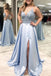 a line v neck lace satin prom dresses light blue formal dresses