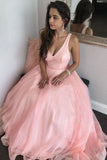 Pink Sleeveless Prom Dresses Sparkle V-neck Long Formal Gown GP69