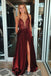 burgundy long prom dress pockets sleeveless formal dress with appliques