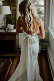 simple mermaid wedding dress ivory bridal gown with bowknot