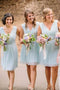 A-Line V-Neck Knee-Length Mint Blue Chiffon Bridesmaid Dresses PB103