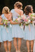 one shoulder mint blue chiffon a line short bridesmaid dresses