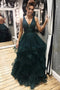 Dark Green Tulle Backless Prom Dresses, Long Evening Dress MG178