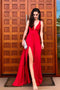 Long Red V-neck Simple Prom Dress, Red Evening Party Dress With Slit MP1215