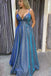 sparkly long prom dresses with pockets a line blue formal dress