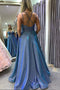 Sparkly Long Prom Dresses With Pockets, A-line Blue Formal Dress MP1212