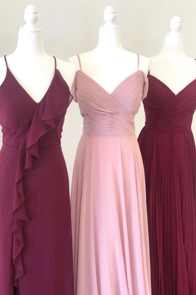 Simple Chiffon Long Bridesmaid Dresses With Ruched PB200