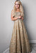 a line strapless prom dresses gold lace backless party dress