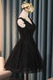 A-line V-neck Little Black Homecoming Dresses With Lace Up GM293