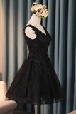 A-line V-neck Little Black Homecoming Dresses With Lace Up GM293