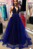 Organza A-Line Beading V-Neck Royal Blue Prom Dress with Pockets MP1033