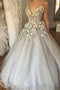Sparkly Dusty Silver 3D Floral Ball Gown Long Wedding Dress PW263