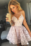 spaghetti straps hi low asymmetry lace homecoming dress