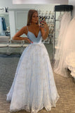 Light Blue Sparkly Tulle Backless Long Prom Dress GP99