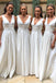 elegant ivory satin floor length bridesmaid dresses with lace