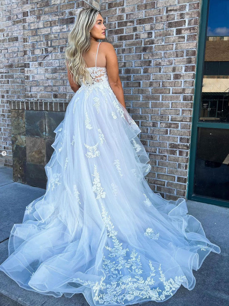 spaghetti straps tulle lace wedding dresses beautiful boho bridal gown