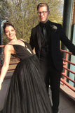 A Line Black Prom Dresses Deep V-Neck Formal Party Evening Gowns MP73