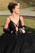 A Line Black Prom Dresses Deep V-Neck Formal Party Evening Gowns MP73