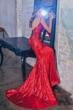 Spaghetti-straps Mermaid Sequin Red Long Prom Evening Dresses MP164