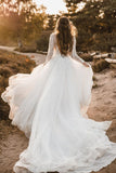 charming a line v neck tulle wedding dresses with lace