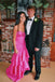 hot pink satin mermaid prom dresses long evening gowns with tiered