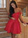 elegant off the shoulder pleated red satin short prom dress