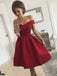 elegant off the shoulder pleated red satin short prom dress
