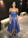 off the shoulder satin asymmetry high low prom homecoming dress