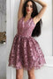 Vintage Lace Short Homecoming Dresses, A-line V-neck Short Prom Dress GM109