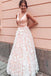 a line v neck sleeveless floor length prom dresses with applique