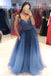 elegant ombre blue tulle long prom dress evening dress