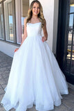 A-line Sparkle Wedding Dress, White Sequin Long Prom Wedding Dress PW314