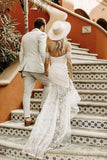Ivory Sheath Lace Wedding Dresses Sweetheart Split Beach Bridal Dress PW155