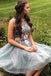 Illusion Round Neckline Grey Tulle Homecoming Dresses With Appliques GM12