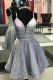 Sparkle Grey Homecoming Dress, Glitter Backless Short Prom Dress GM351