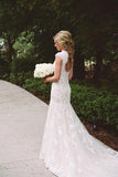 Elegant Lace Appliques Sheath Wedding Dress With Keyhole Back PW363