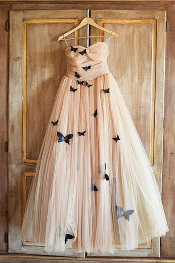 a line sweetheart 3d butterfly appliques prom dress long formal gown