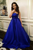 Strapless Royal Blue Satin Long Prom Dress Plus Size Formal Gown GP19
