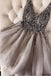 sequins beaded a line v neck tulle short prom dresses