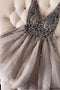 Sequins Beaded A-line V-neck Tulle Short Prom Dresses MP1067