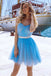 cute beaded tulle short prom dress homecoming dress light blue graduation dress