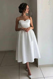 ivory satin tea length wedding dress sweetheart simple bridal dress