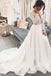 modest ivory v neck lace wedding dress with long sleeve