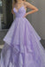 lilac sparkly prom dresses long v neck formal evening dresses