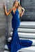 mermaid backless royal blue long tight evening prom dresses